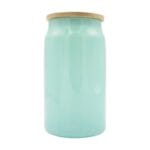 15oz Glitter Glass Blue Libby Cooler With Bamboo Lid Sublimation Blank Front With Lid