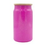 15oz Glitter Glass Hot Pink Libby Cooler With Bamboo Lid Sublimation Blank Front With Lid