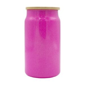 15oz Glitter Glass Hot Pink Libby Cooler With Bamboo Lid Sublimation Blank Front With Lid