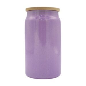 15oz Glitter Glass Purple Libby Cooler With Bamboo Lid Sublimation Blank Front With Lid
