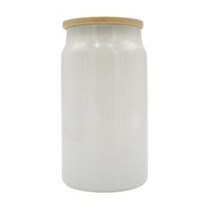 15oz Glitter Glass White Libby Cooler With Bamboo Lid Sublimation Blank Front With Lid