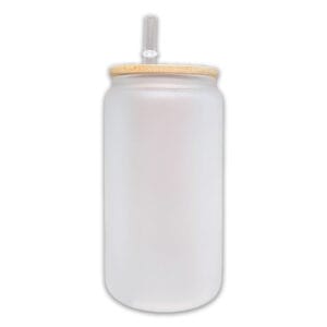 16oz Frosted Libbey Glass with Bamboo Lid Cup With Straw