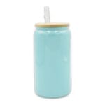 16oz Libby Glass Glitter Blue Bamboo Lid Sublimation Blank Glass With Lid Straw