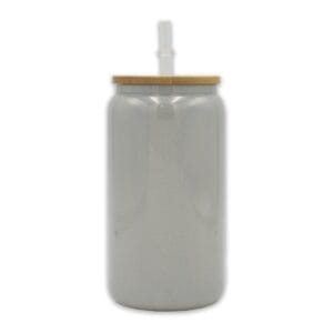 16oz Libby Glass Glitter Grey Bamboo Lid Sublimation Blank Glass With Lid Straw
