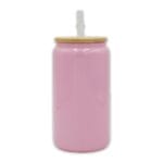 16oz Libby Glass Glitter Pink Bamboo Lid Sublimation Blank Glass With Lid Straw