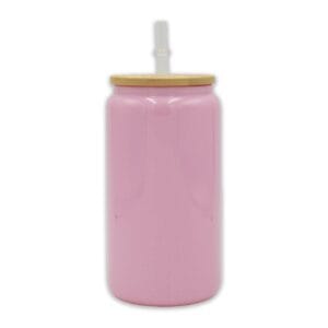 16oz Libby Glass Glitter Pink Bamboo Lid Sublimation Blank Glass With Lid Straw
