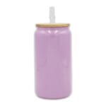 16oz Libby Glass Glitter Purple Bamboo Lid Sublimation Blank Glass With Lid Straw