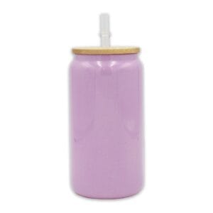 16oz Libby Glass Glitter Purple Bamboo Lid Sublimation Blank Glass With Lid Straw