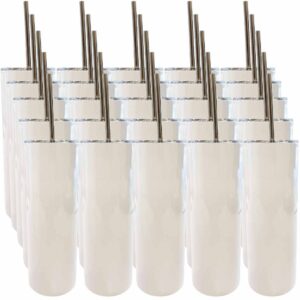 25 Carton 20oz Skinny Straight Tumbler White Gloss Sublimation Blank Stainless Steel Australia