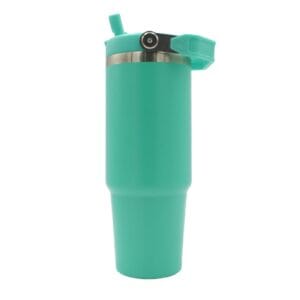 30oz Travel Mug Blue With Colourful Handle Teal Sublimation Blank Side Straw Up 2