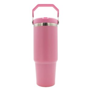 30oz Travel Mug Light Pink With Colourful Handle Sublimation Blank Front Shot Handle Up 2