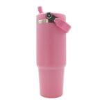 30oz Travel Mug Light Pink With Colourful Handle Sublimation Blank Side Shot Straw 2