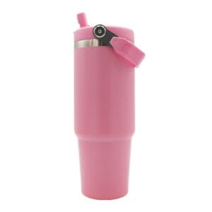 30oz Travel Mug Light Pink With Colourful Handle Sublimation Blank Side Shot Straw 2