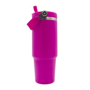 30oz Travel Mug Pink With Colourful Handle Sublimation Blank Side Straw 2