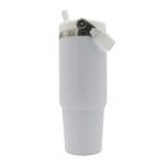 30oz Travel Mug White With Colourful Handle Sublimation Blank Side Shot Straw Up 2