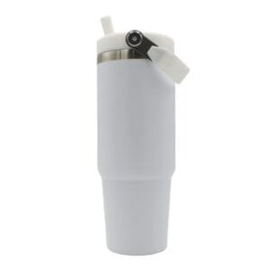 30oz Travel Mug White With Colourful Handle Sublimation Blank Side Shot Straw Up 2