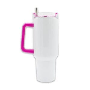 40oz Travel Mug Colourful Handle Pink Sublimation Blank Side With Straw