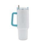 40oz Travel Mug With Colourful Handle Blue Sublimation Blank Side Shot With Straw