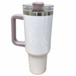 40oz White Purple Trims Sublimation Tumbler Right Stainless Rim