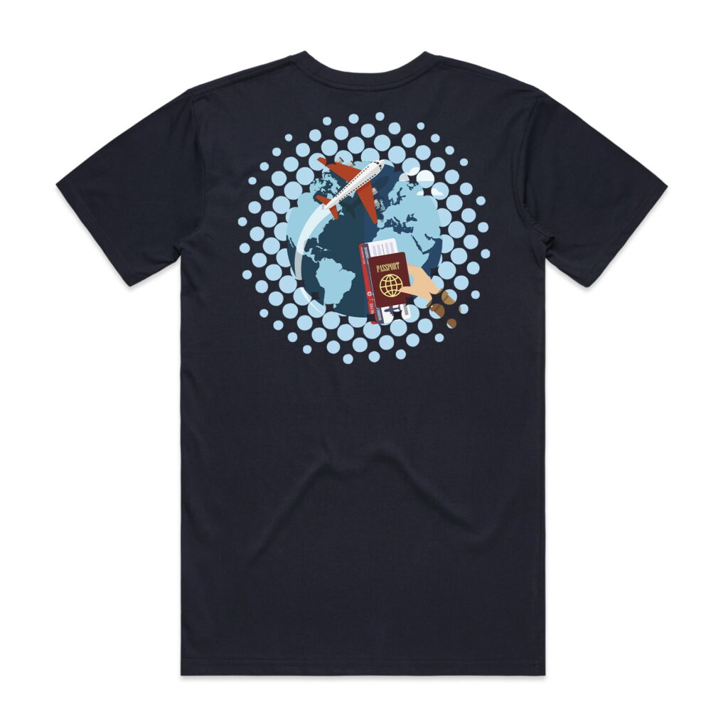 DTF halftone print on navy shirt