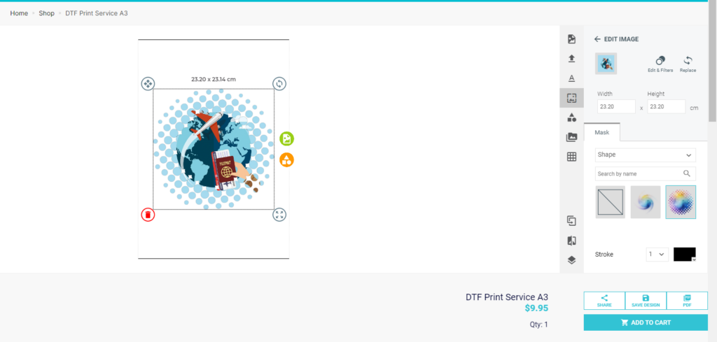 Choose halftone mask in DTF online editor