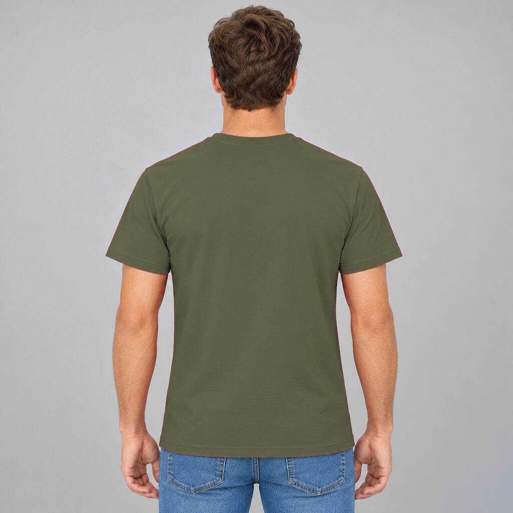 Unisex Cotton T Shirt Crew Neck Blank Army Green DTF DTG Model Man Back