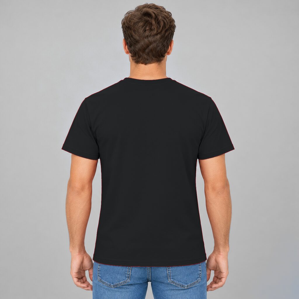 Unisex Cotton T Shirt Crew Neck Blank Black DTF DTG Model Man Back