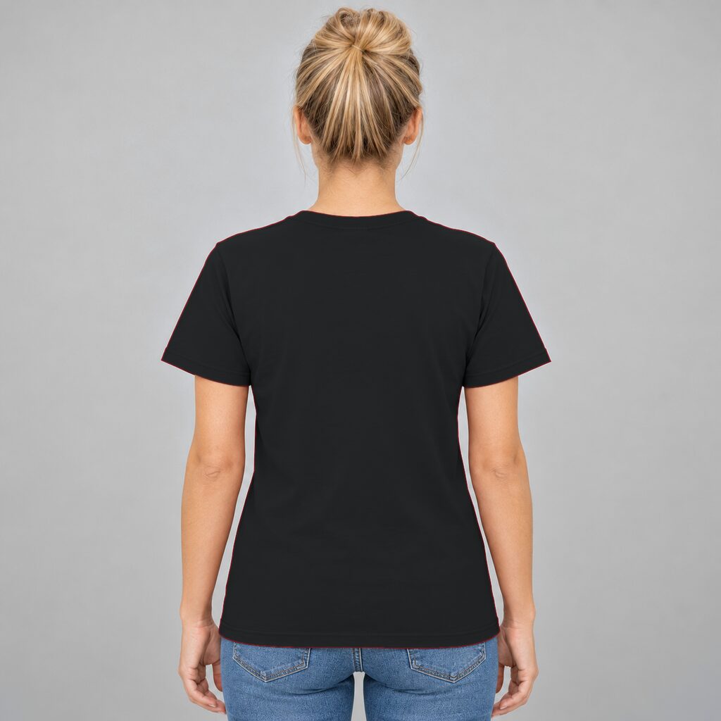 Unisex Cotton T Shirt Crew Neck Blank Black DTF DTG Model Woman Back