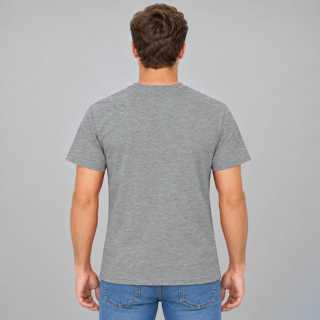 Unisex Cotton T Shirt Crew Neck Blank Grey DTF DTG Model Man Back
