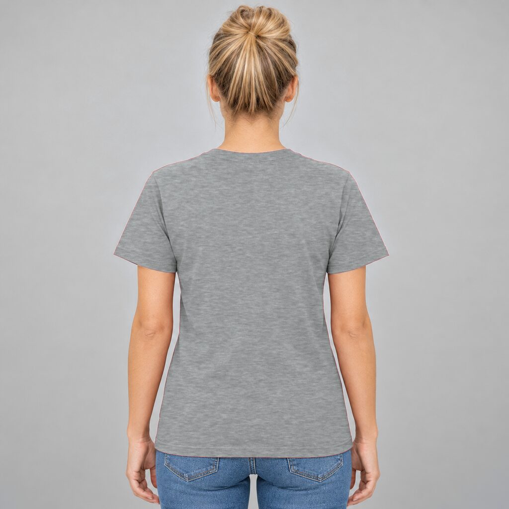 Unisex Cotton T Shirt Crew Neck Blank Grey DTF DTG Model Woman Back