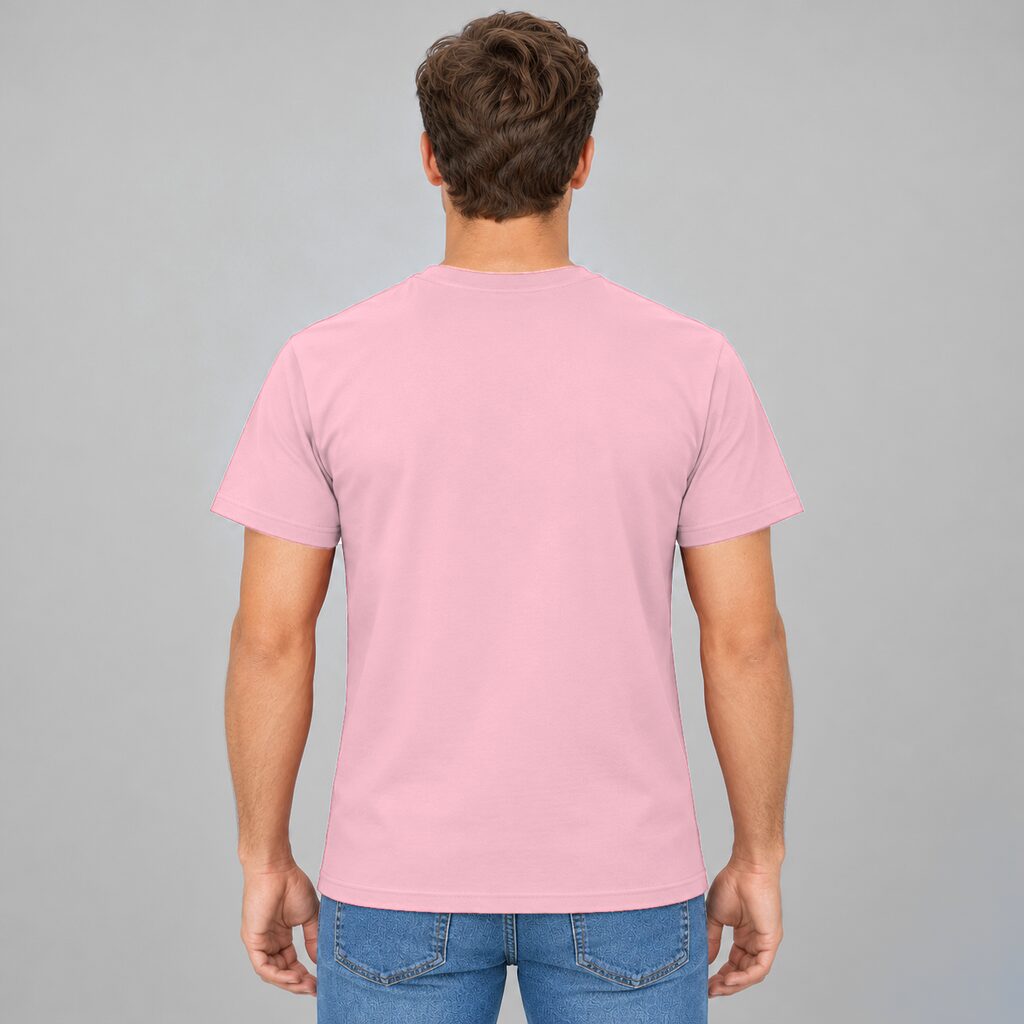 Unisex Cotton T Shirt Crew Neck Blank Light Pink DTF DTG Model Man Back