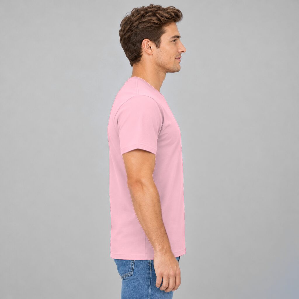 Unisex Cotton T Shirt Crew Neck Blank Light Pink DTF DTG Model Man Side