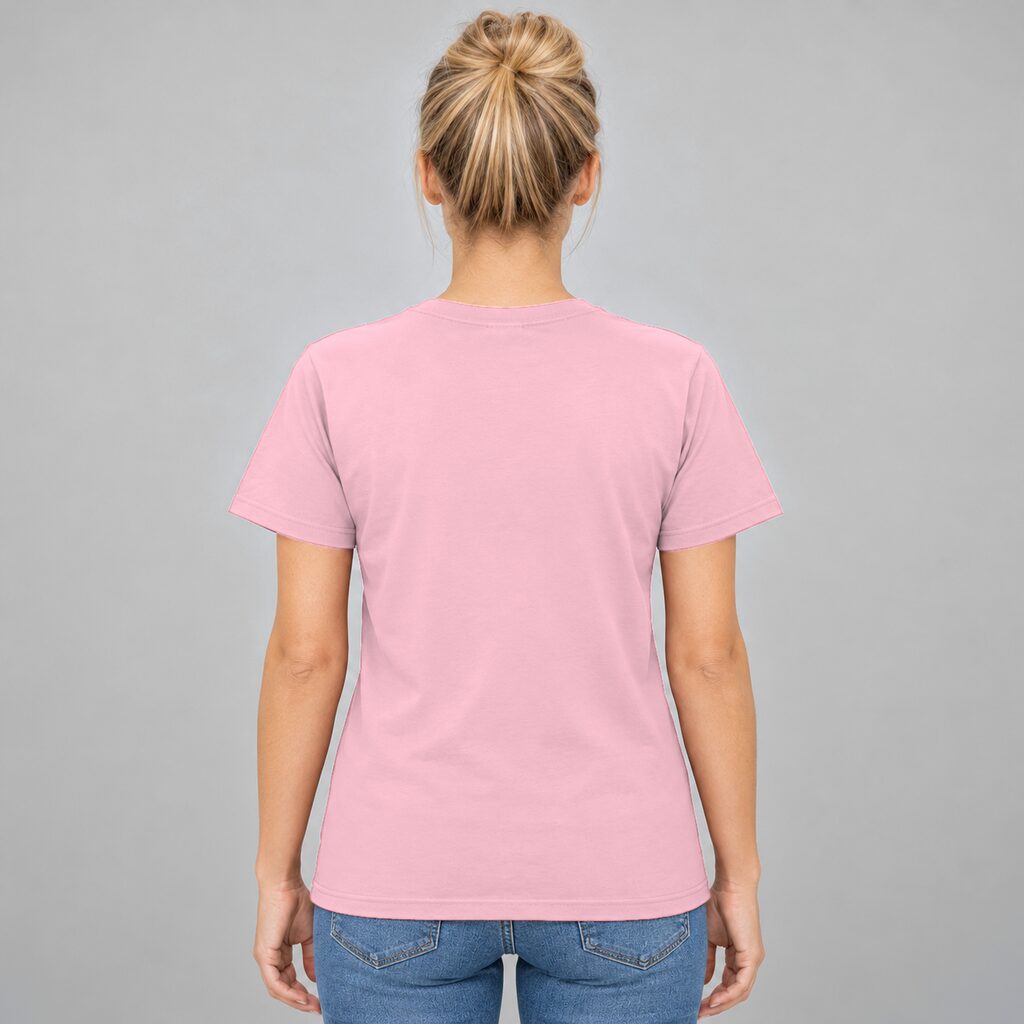 Unisex Cotton T Shirt Crew Neck Blank Light Pink DTF DTG Model Woman Back