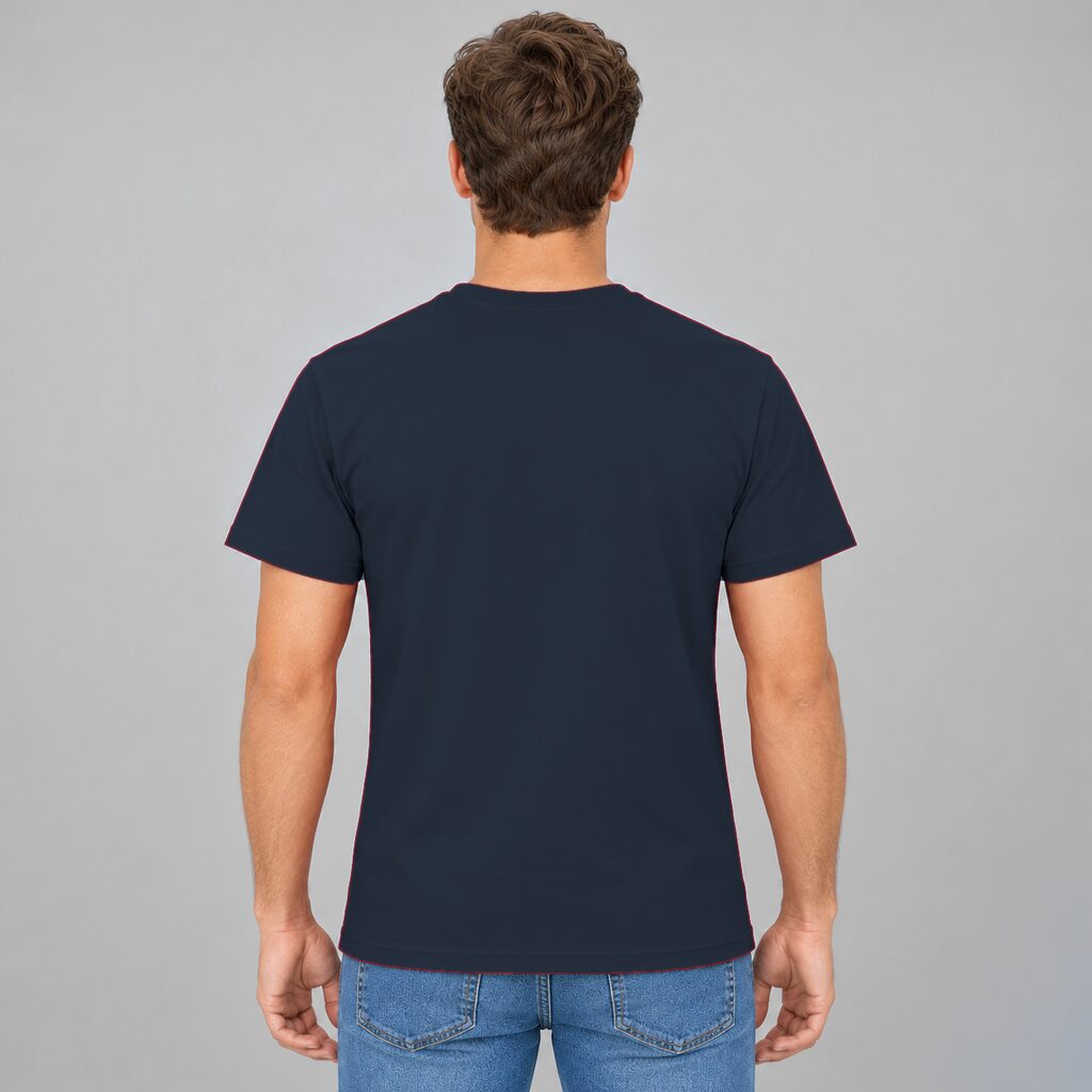 Unisex Cotton T Shirt Crew Neck Blank Navy DTF DTG Model Man Back