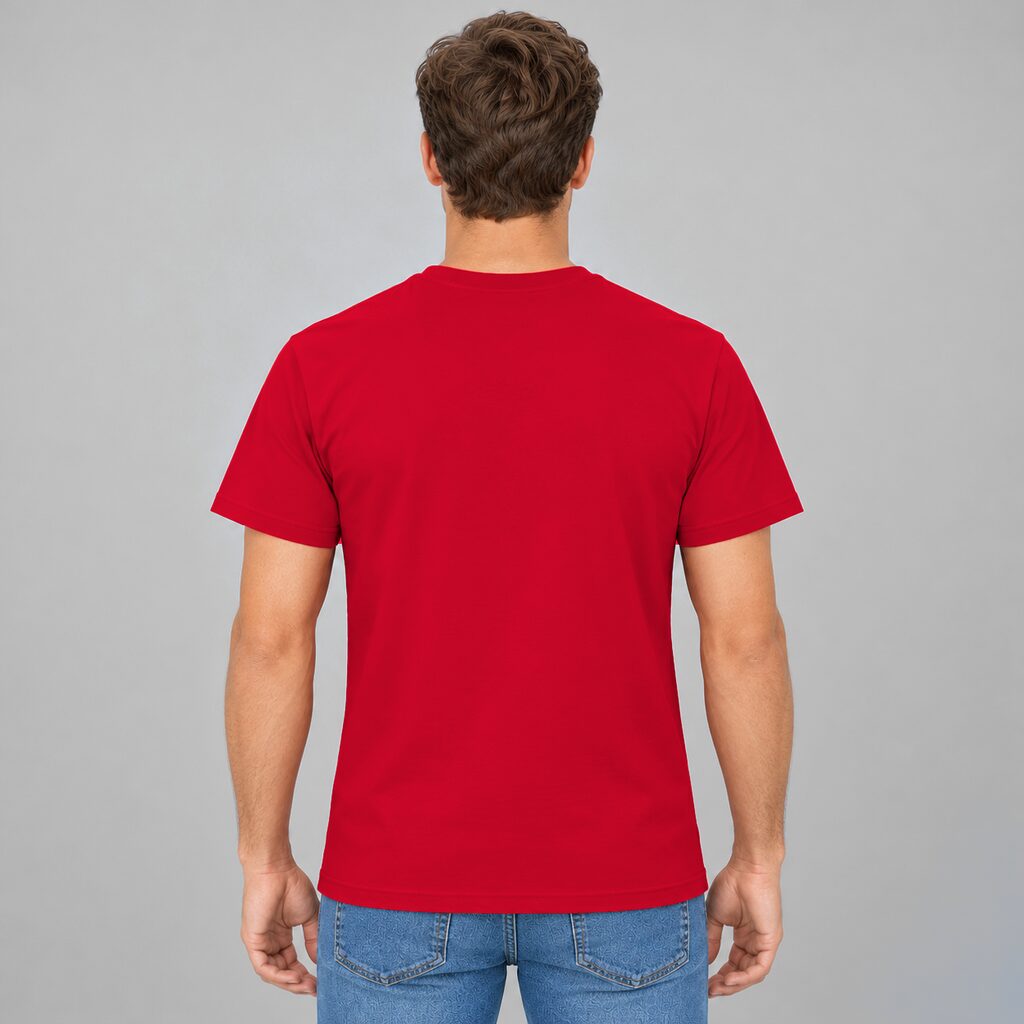 Unisex Cotton T Shirt Crew Neck Blank Red DTF DTG Model Man Back