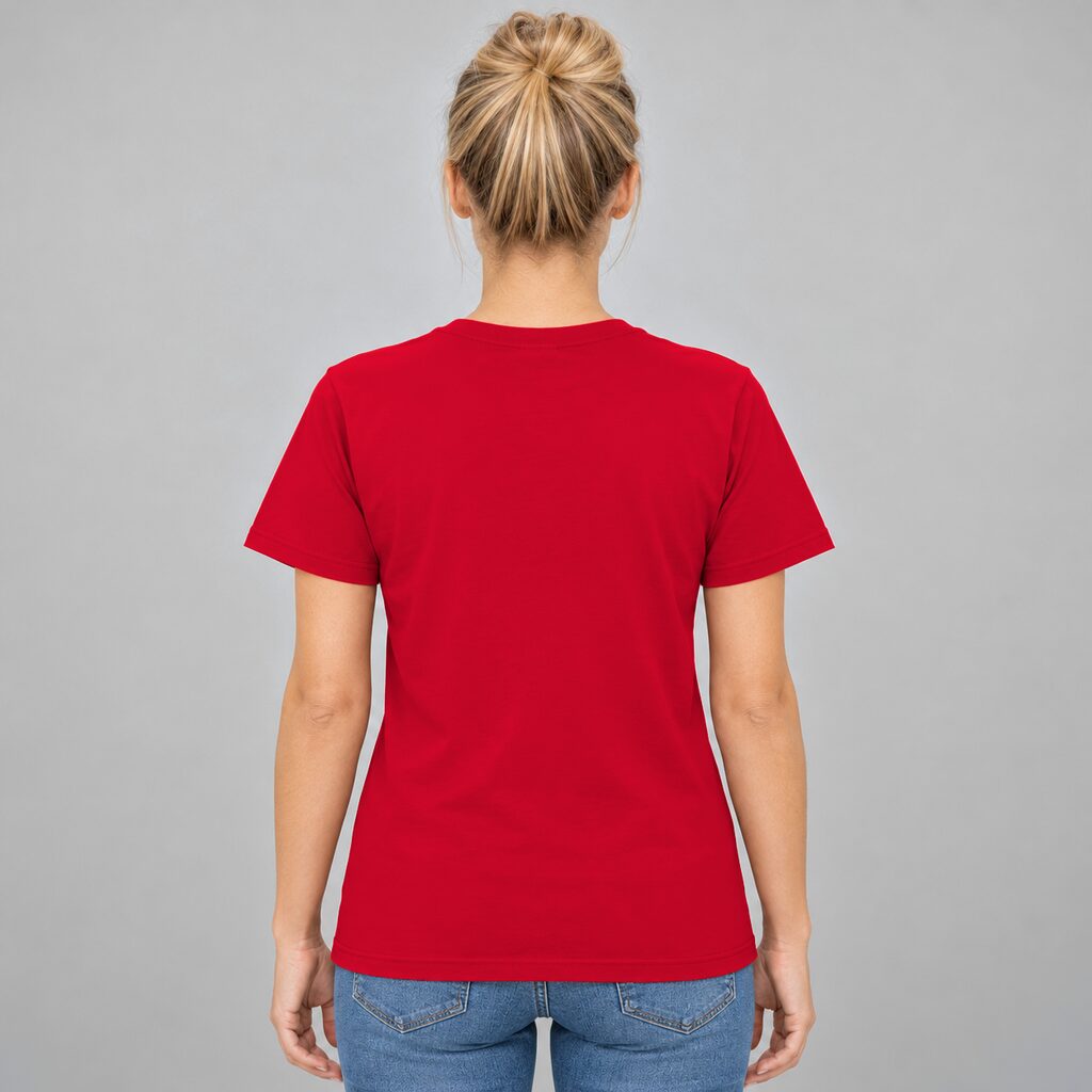 Unisex Cotton T Shirt Crew Neck Blank Red DTF DTG Model Woman Back