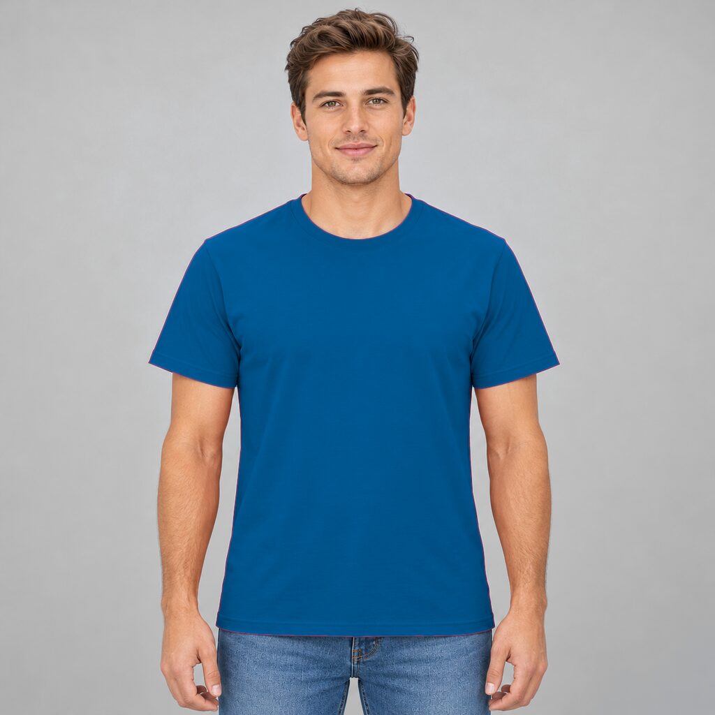 Unisex Cotton T Shirt Crew Neck Blank Royal Blue DTF DTG Model Man Front