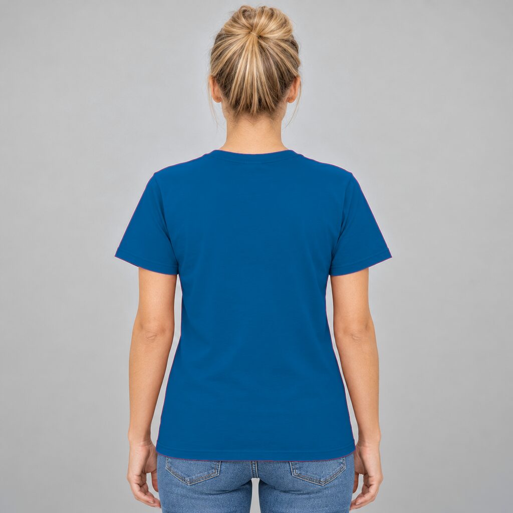 Unisex Cotton T Shirt Crew Neck Blank Royal Blue DTF DTG Model Woman Back