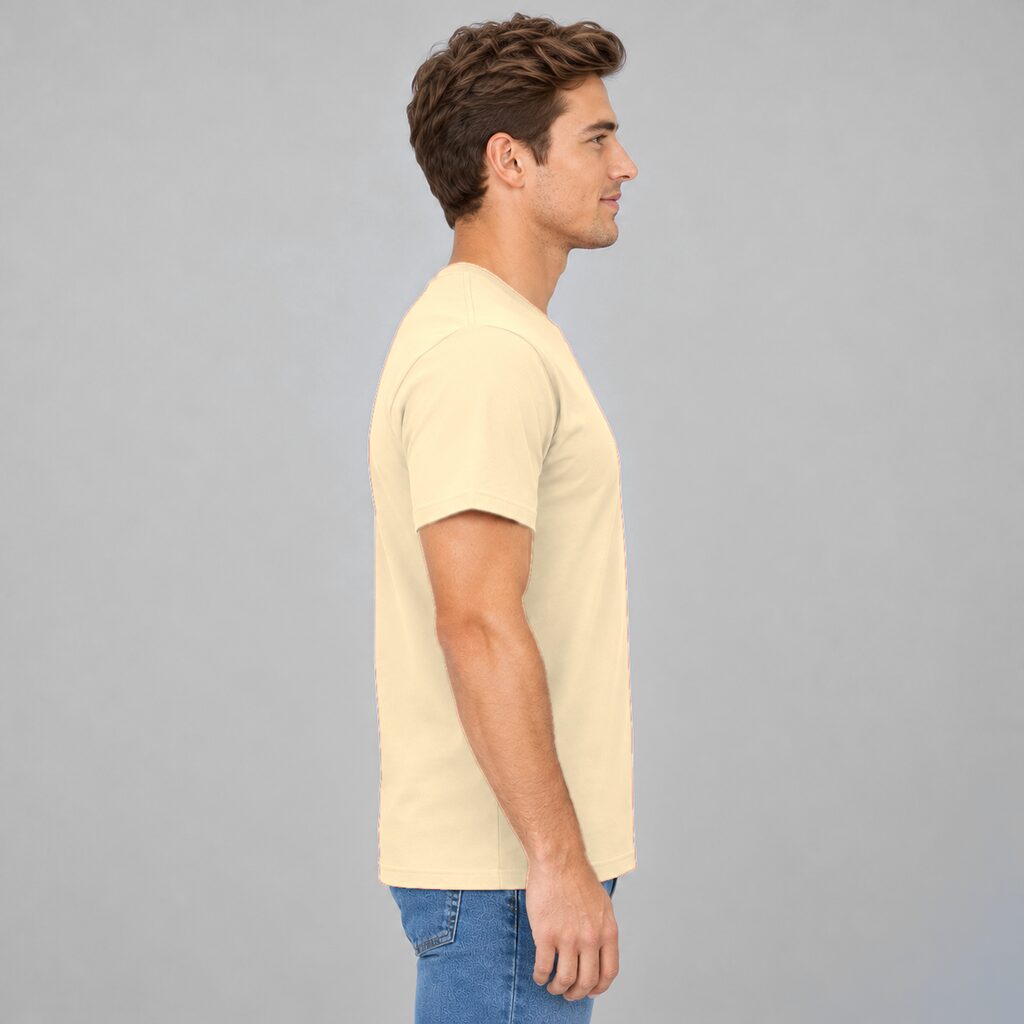 Unisex Cotton T Shirt Crew Neck Blank Sand DTF DTG Model Man Side