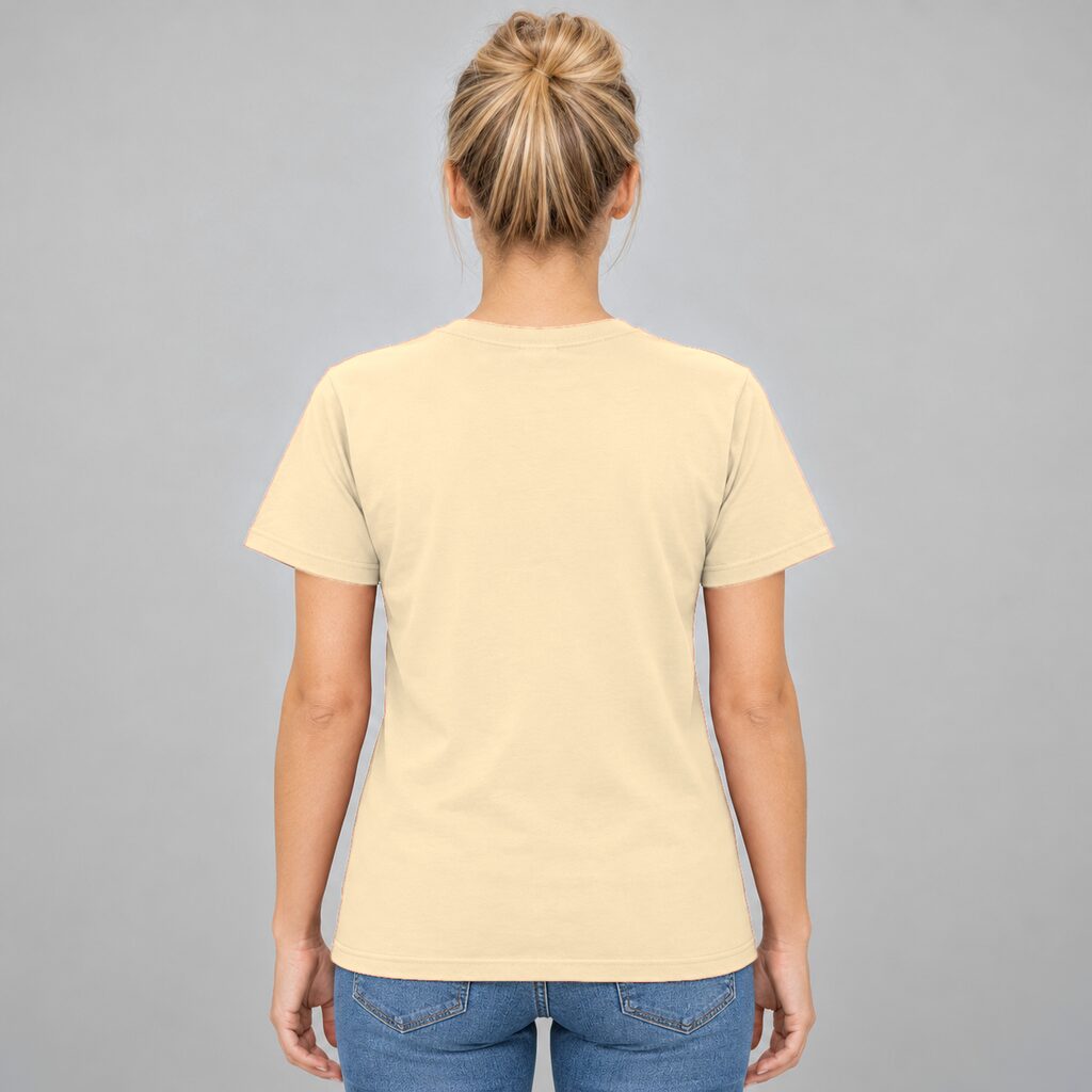 Unisex Cotton T Shirt Crew Neck Blank Sand DTF DTG Model Woman Back