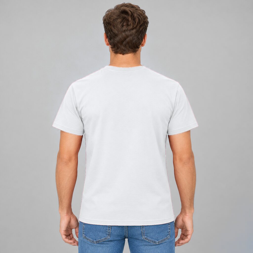 Unisex Cotton T Shirt Crew Neck Blank White DTF DTG Model Man Back