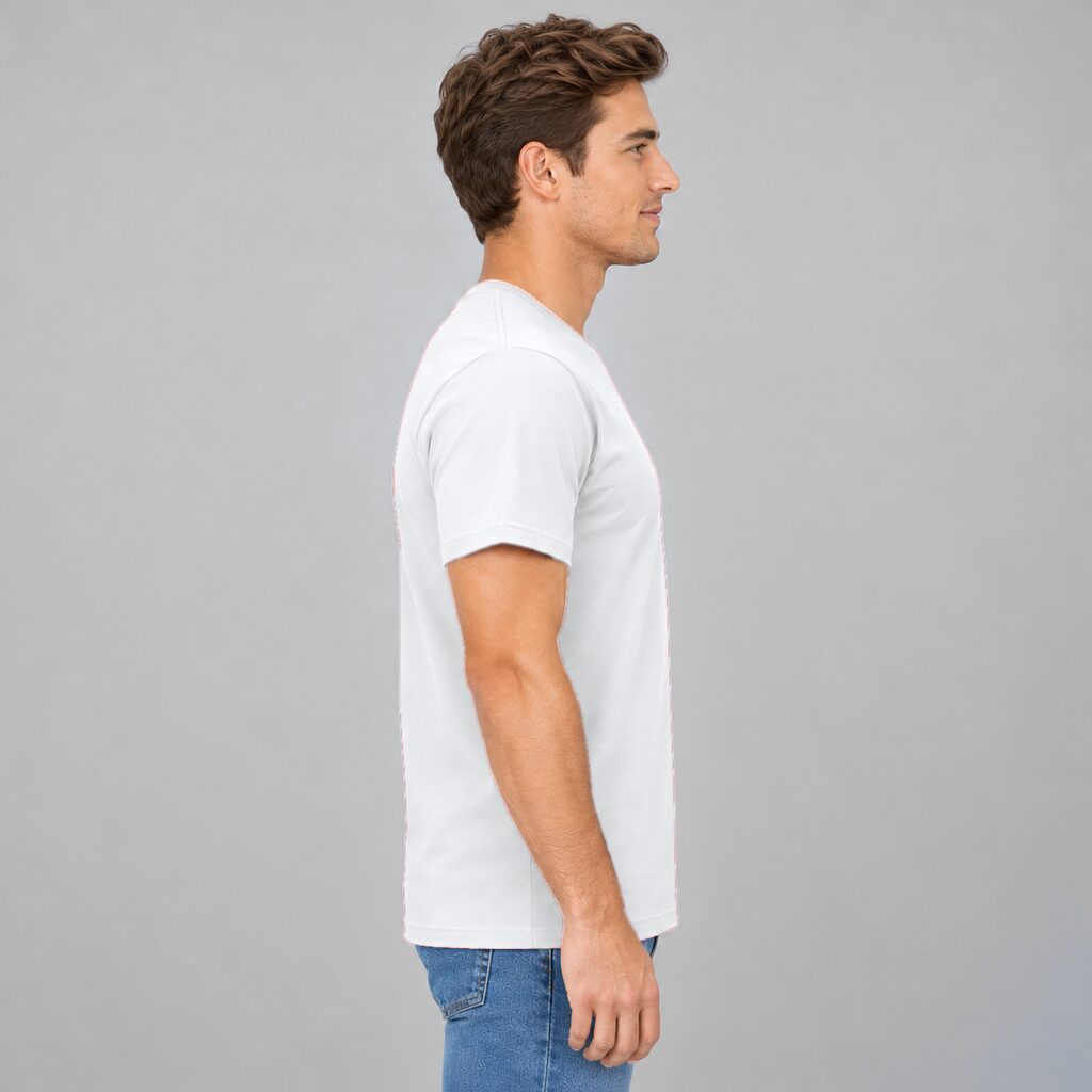 Unisex Cotton T Shirt Crew Neck Blank White DTF DTG Model Man Side