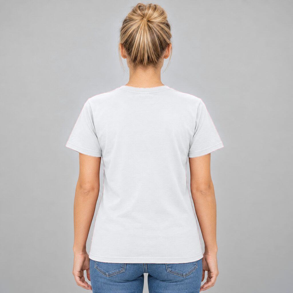 Unisex Cotton T Shirt Crew Neck Blank White DTF DTG Model Woman Back