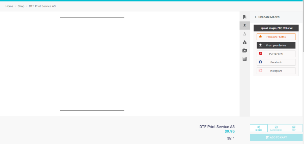 Upload artwork in DTF online editor