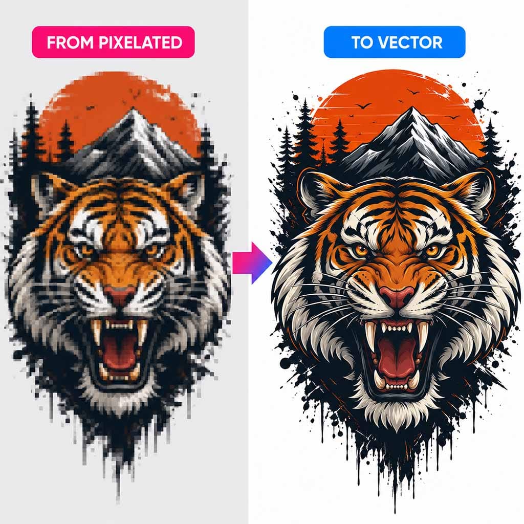 Complex artwork vectorisation example showing detailed artwork converted to vector artwork.