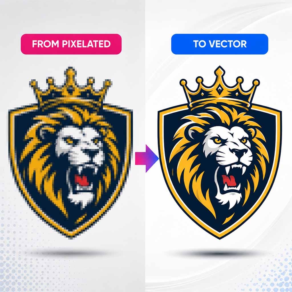 Intermediate logo vectorisation example showing a crest logo converted to vector artwork.